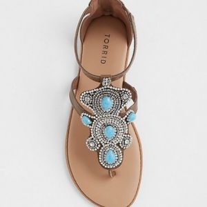 Torrid Turquoise Stone brown silver sandal t strap